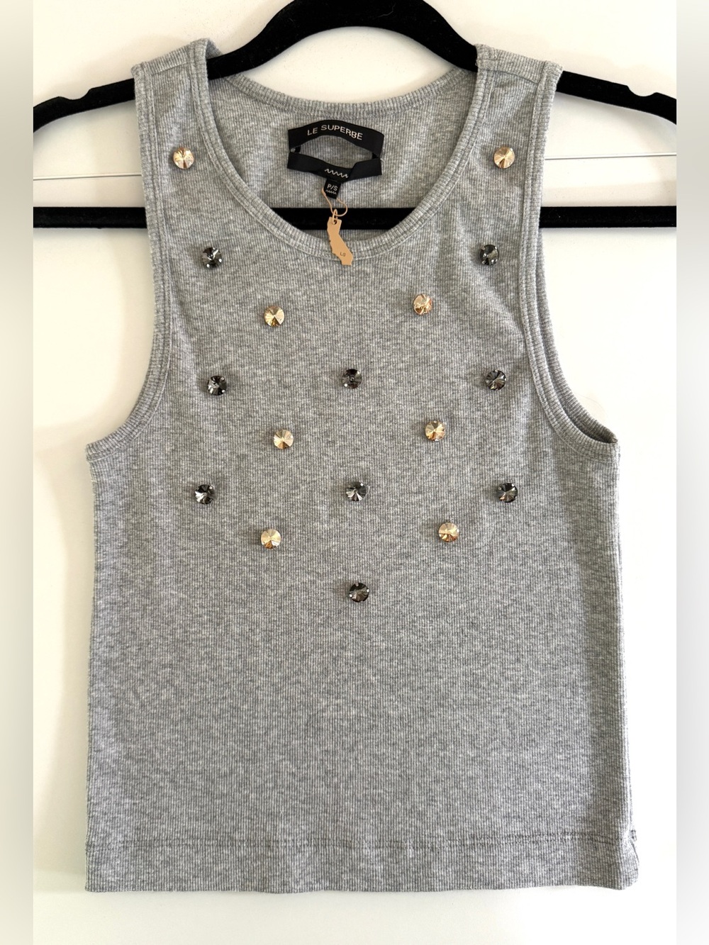 NWT Le Superbe Crystal Embellished Ribbed Tank - Size Small